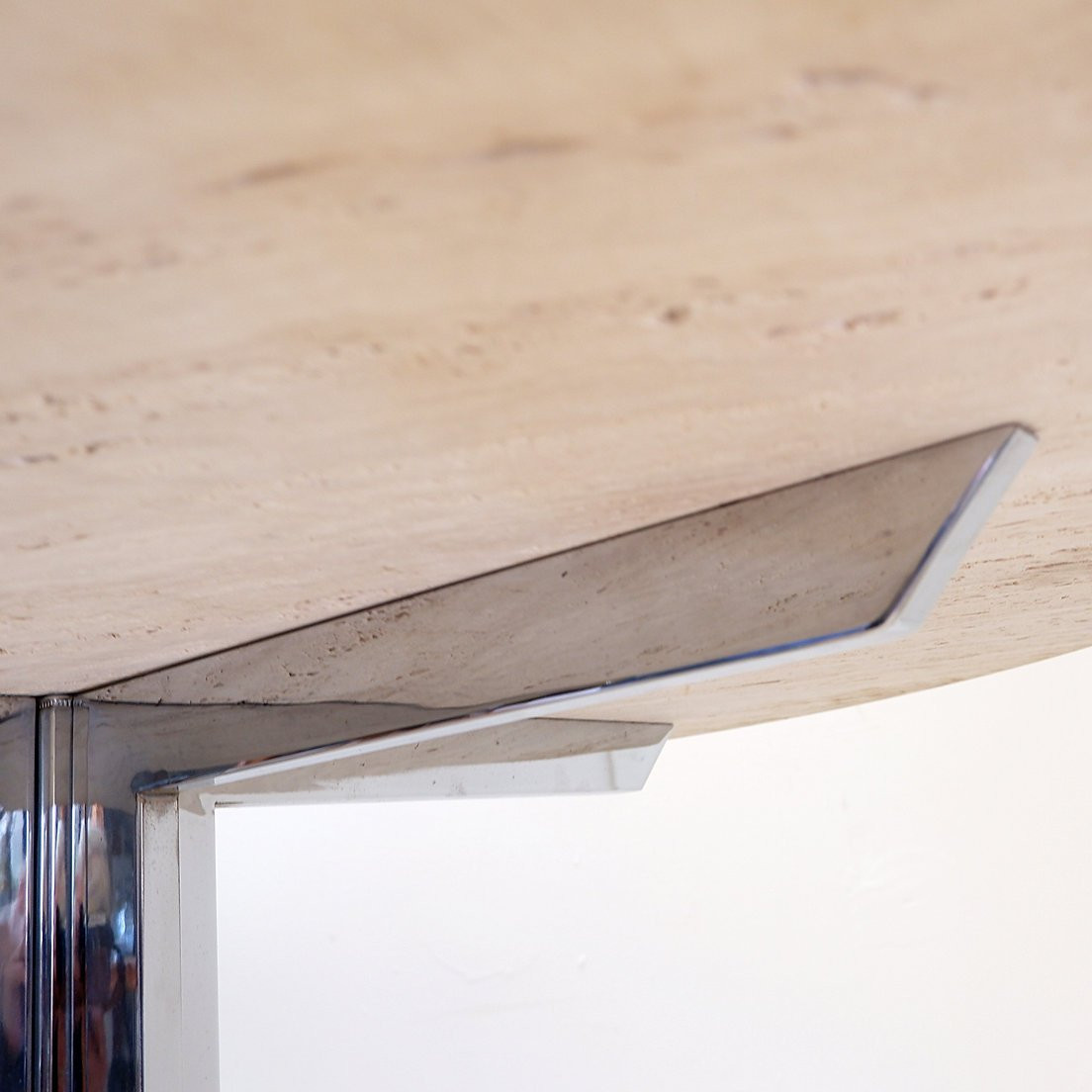 Table de salle à manger ronde en travertin avec piètement chromé, années 1970 - Ø 120 cm-photo-7