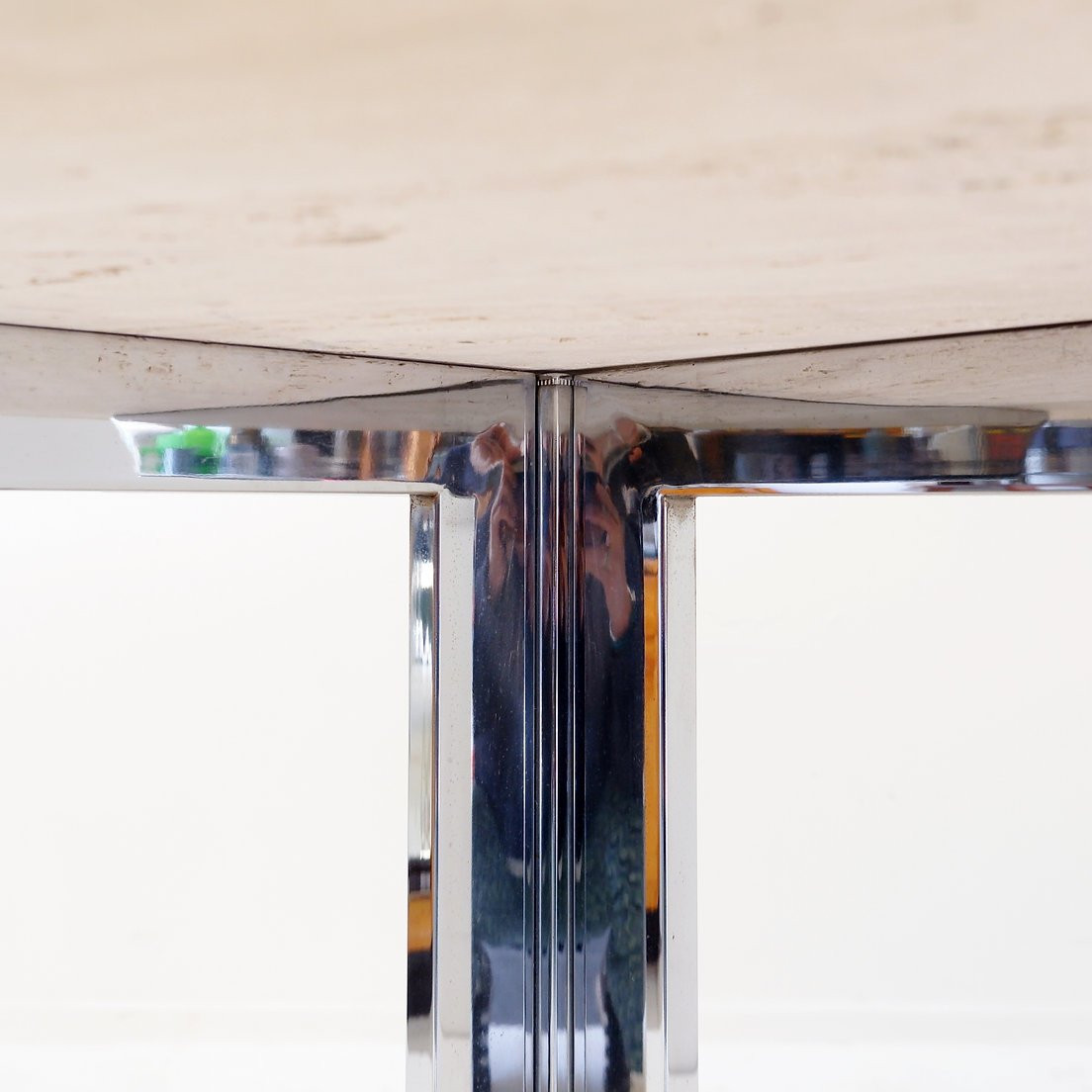 Table de salle à manger ronde en travertin avec piètement chromé, années 1970 - Ø 120 cm-photo-8