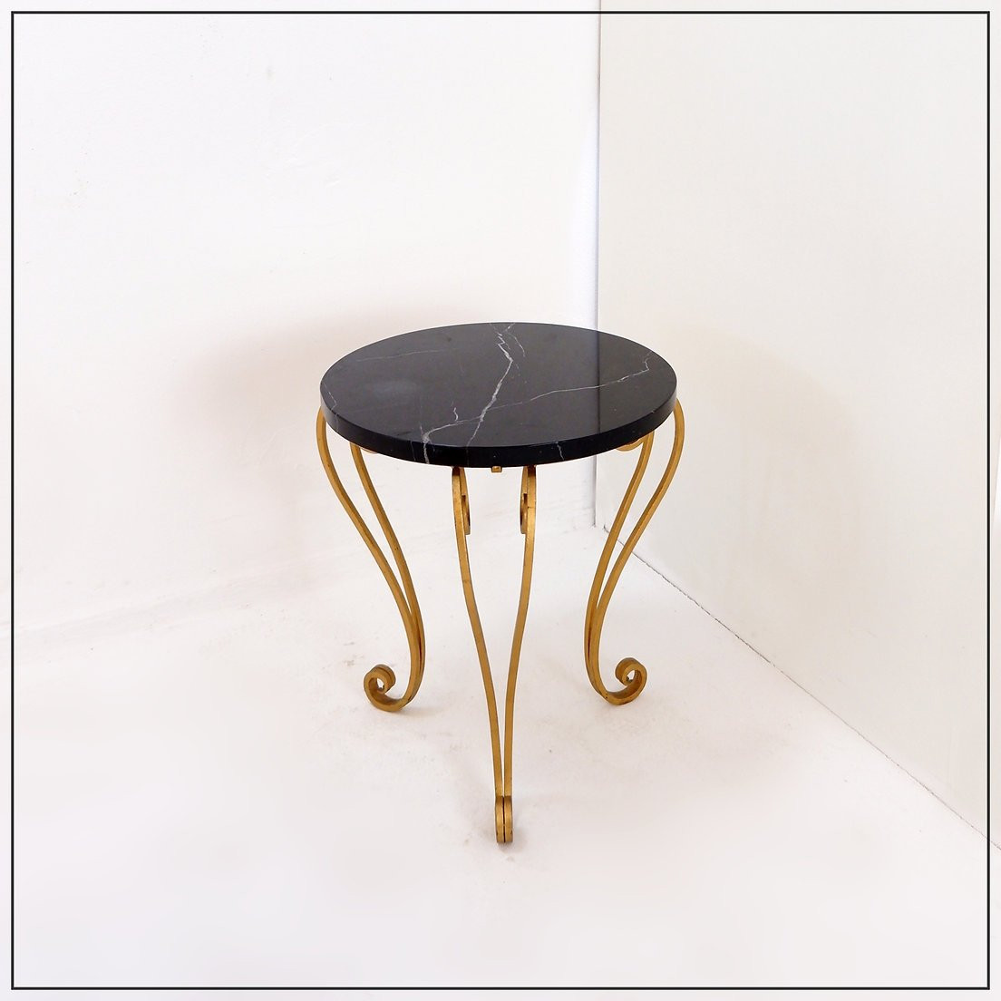  Table d'appoint Art Déco en marbre et fer doré - Style René Prou-photo-4