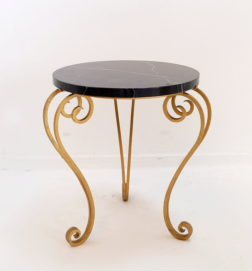  Table d'appoint Art Déco en marbre et fer doré - Style René Prou