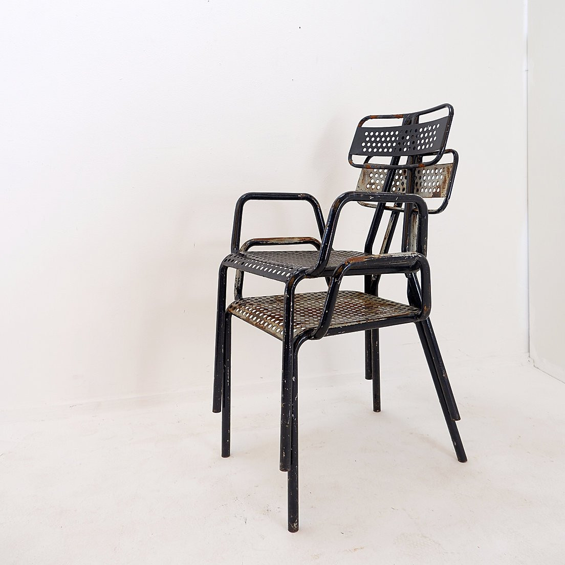 Lot de 2 chaises de jardin françaises en métal « Radar » de René Malaval 1930-photo-3