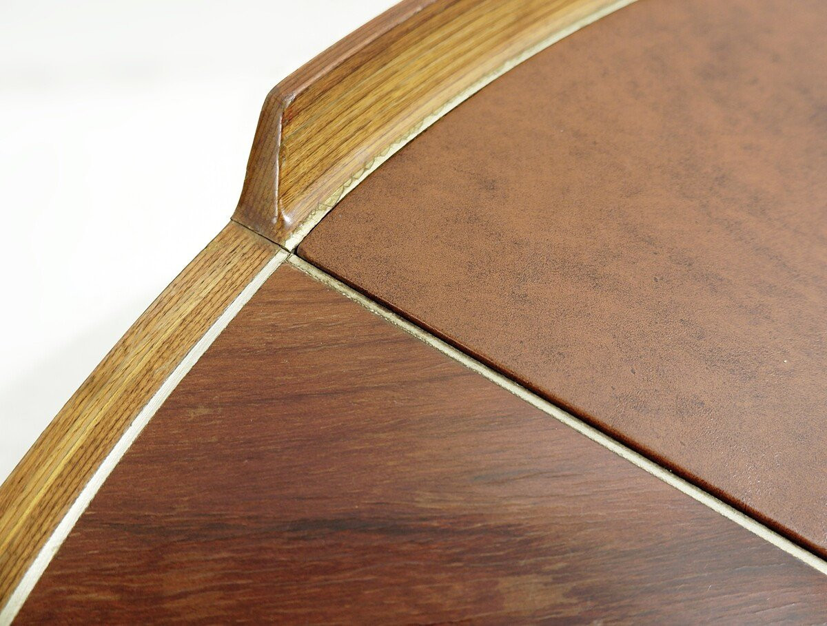 Mid-century Style Wood And Leather Coffee Table-photo-1