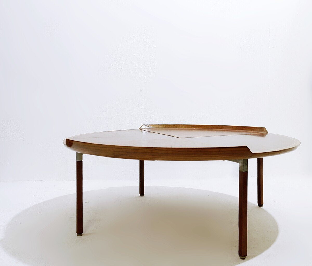 Mid-century Style Wood And Leather Coffee Table-photo-5