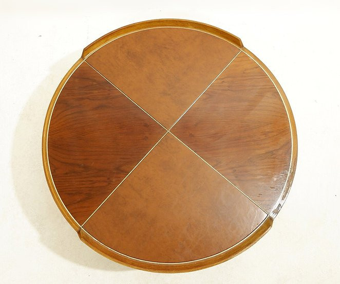 Mid-century Style Wood And Leather Coffee Table-photo-6