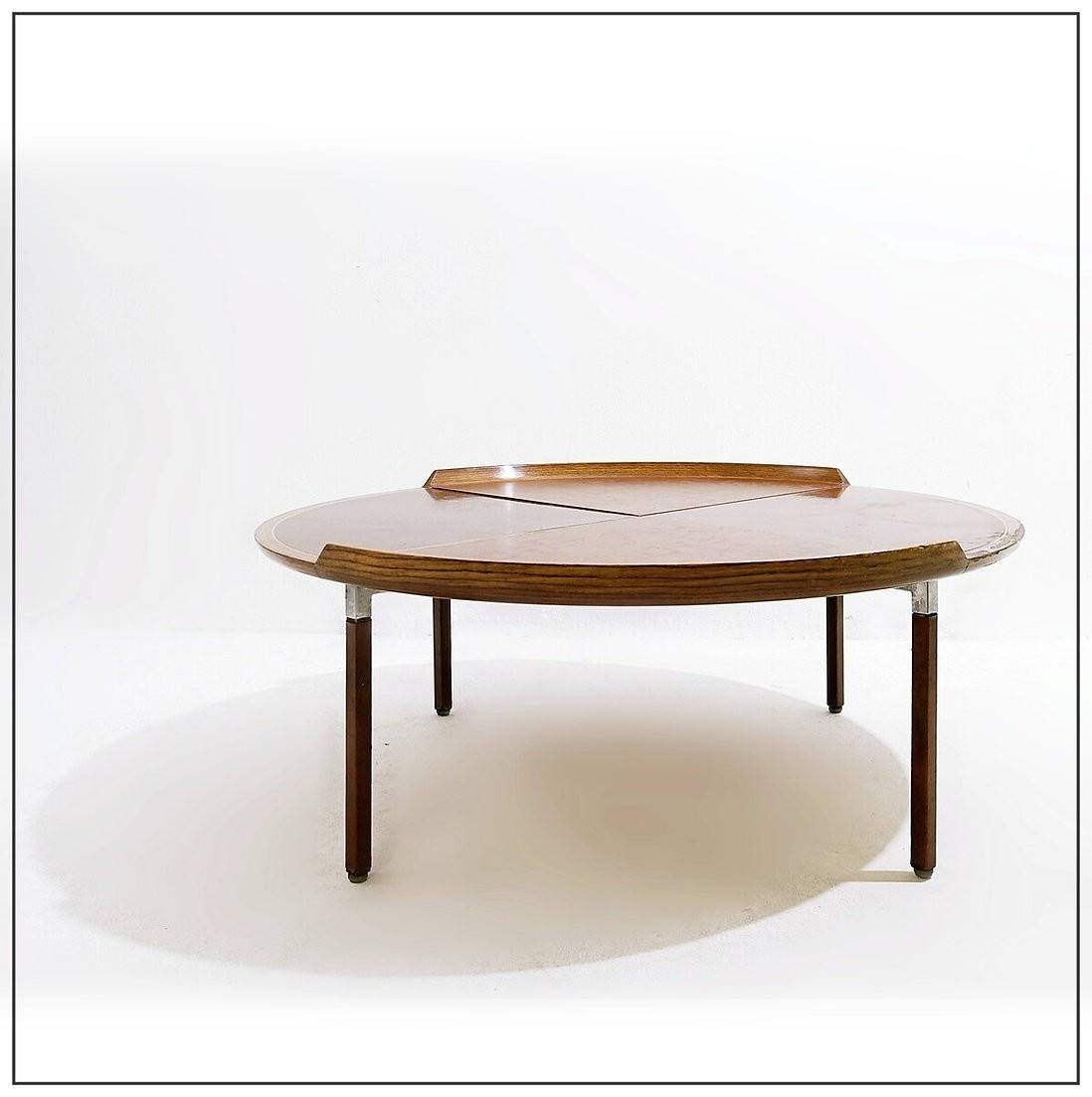 Mid-century Style Wood And Leather Coffee Table