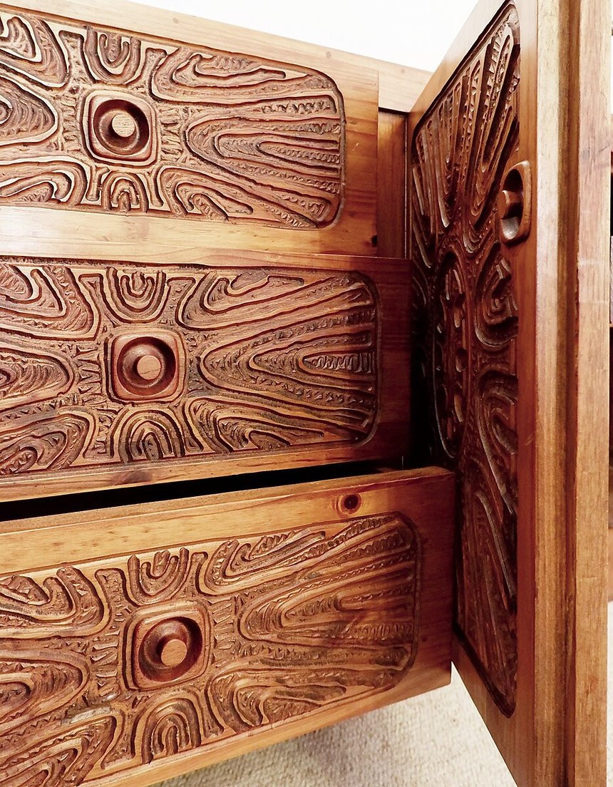 Buffet brutaliste en bois massif du milieu du siècle-photo-3