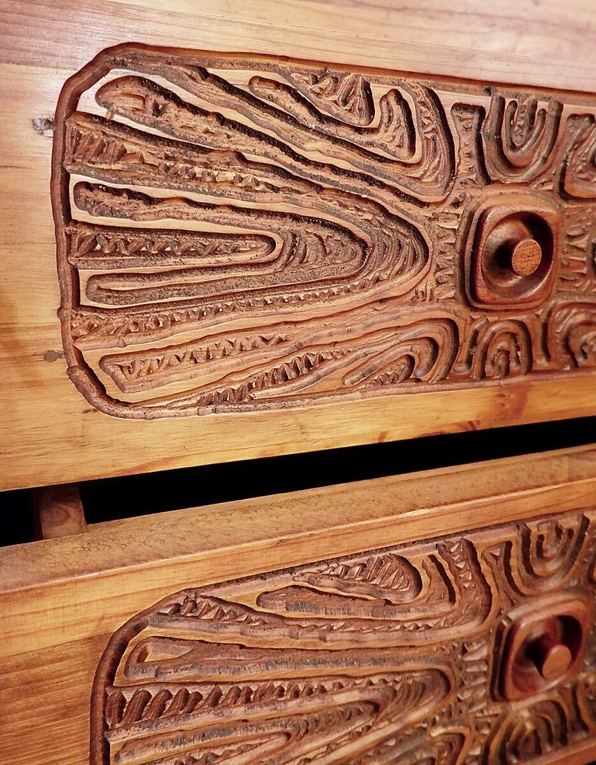 Buffet brutaliste en bois massif du milieu du siècle-photo-6