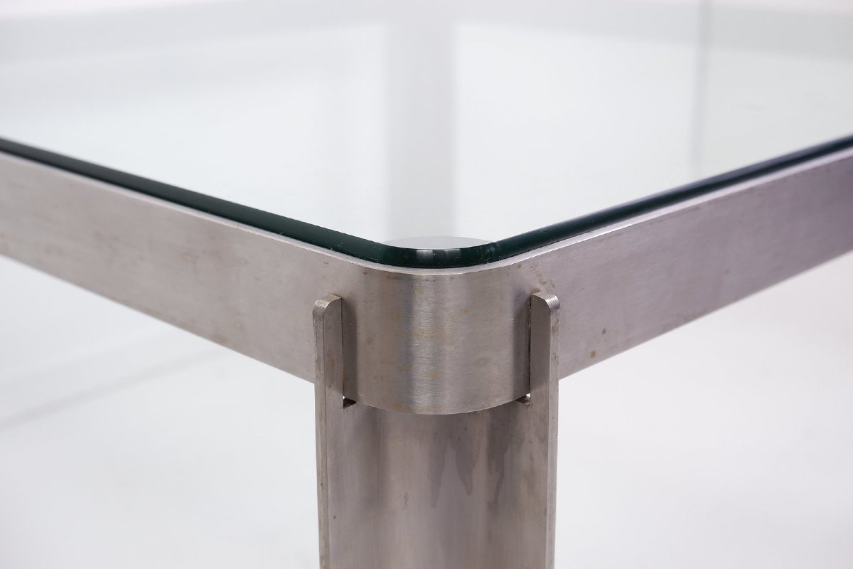 T113 Coffee Table In Steel And Thick Crystal By Osvaldo Borsani For Tecno, 1970s-photo-3