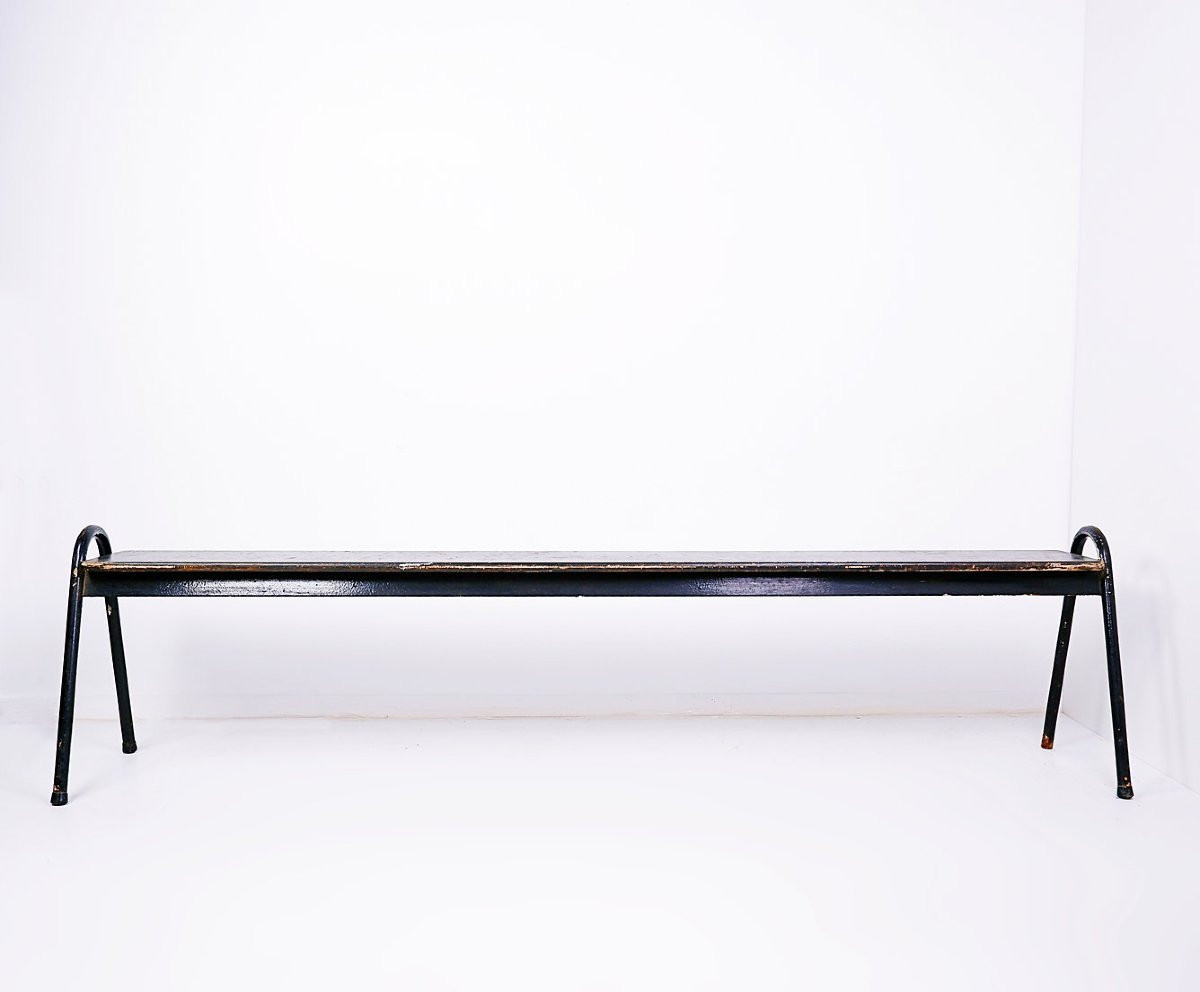 Tubax Bench In Black Wood And Metal - Minimalist Design - 1950s-photo-3