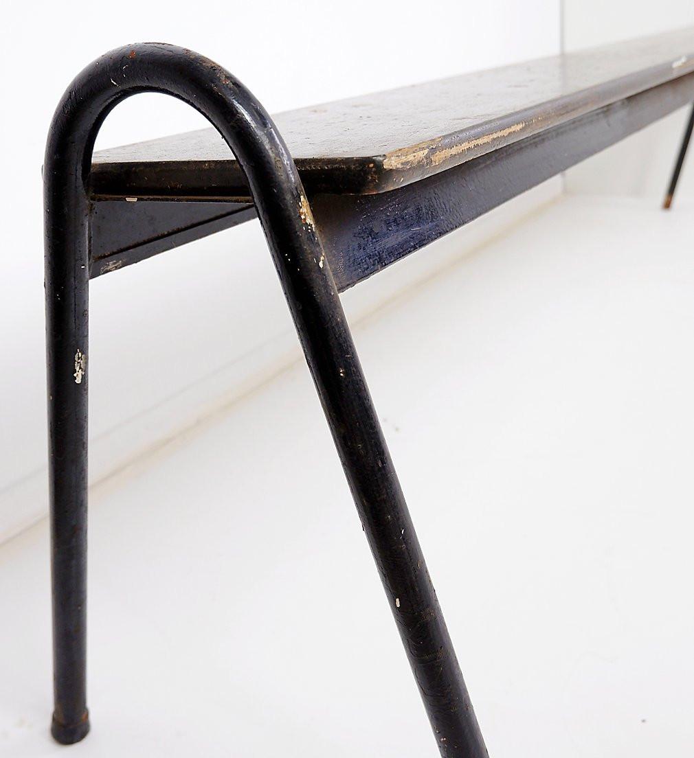 Tubax Bench In Black Wood And Metal - Minimalist Design - 1950s-photo-1