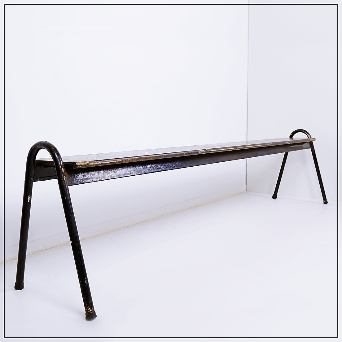 Tubax Bench In Black Wood And Metal - Minimalist Design - 1950s
