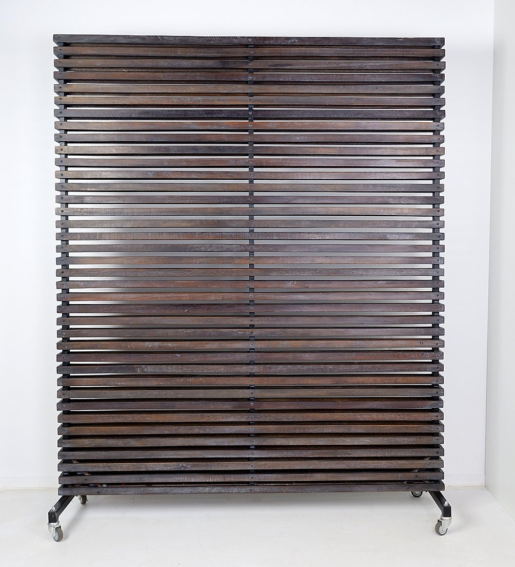 Wooden Slatted Room Divider Or Coat Rack With 10 Movable Hooks-photo-5