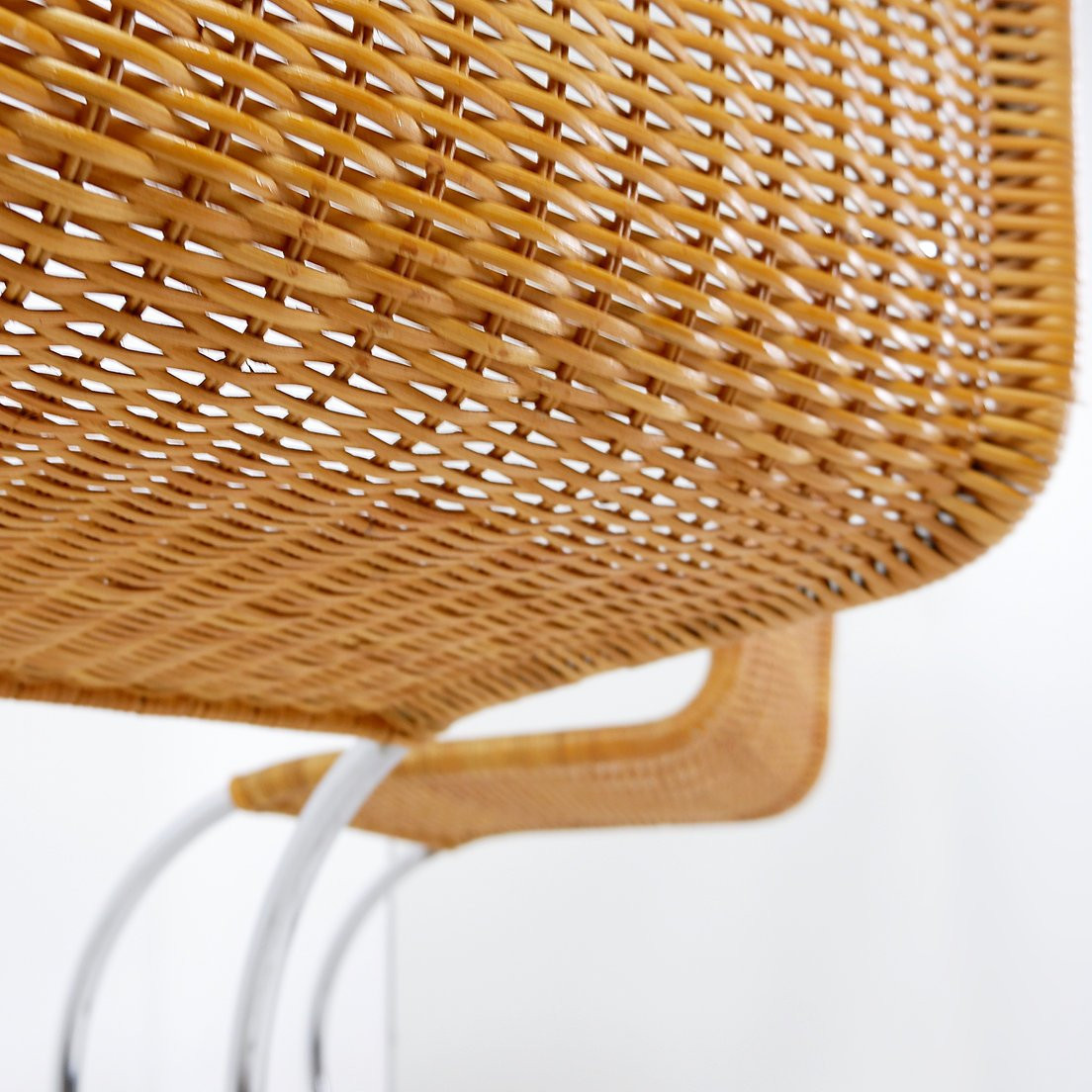 Pair Of Chrome And Wicker Cantilever Chairs In The Mies Van Der Roye Style-photo-4