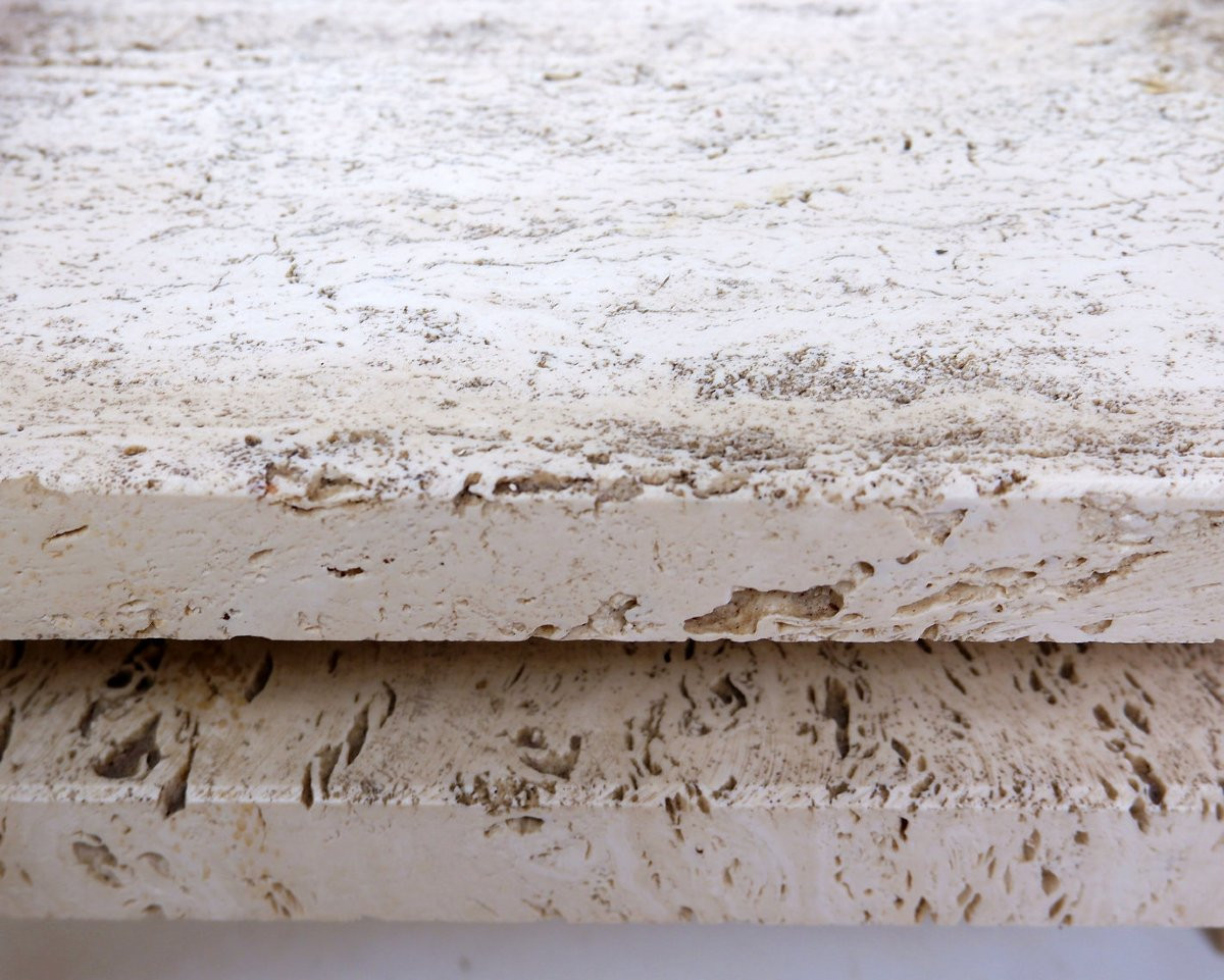 Glass And Travertine Coffee Table, Willy Ballez, 1970s-photo-2