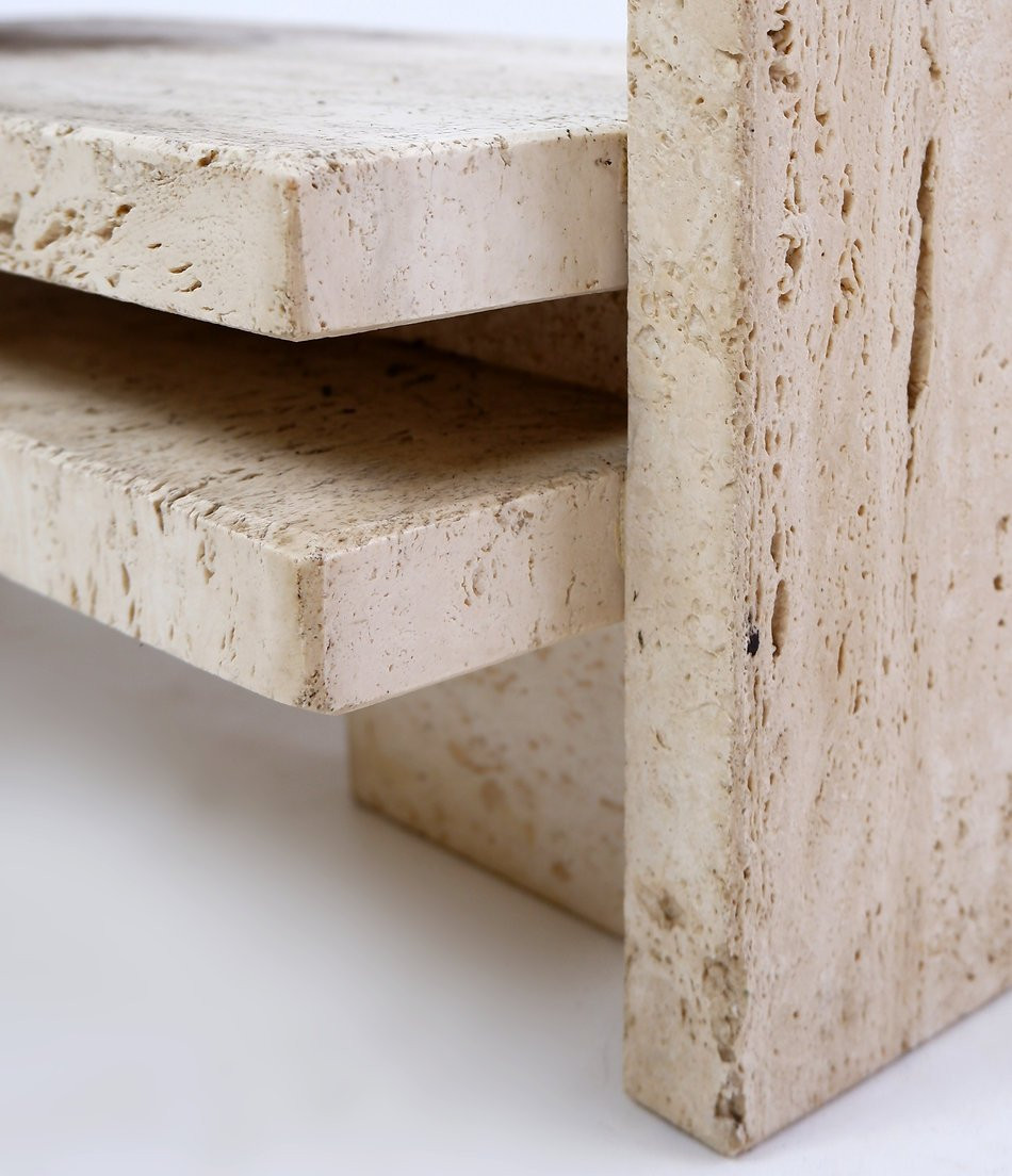 Glass And Travertine Coffee Table, Willy Ballez, 1970s-photo-6