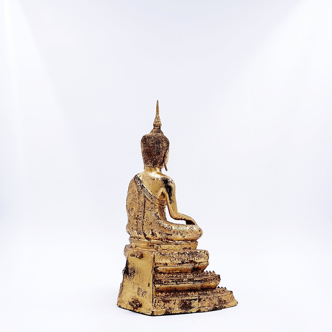 Bouddha assis touchant la terre en bronze doré, Thaïlande, fin du XIXe siècle-photo-4