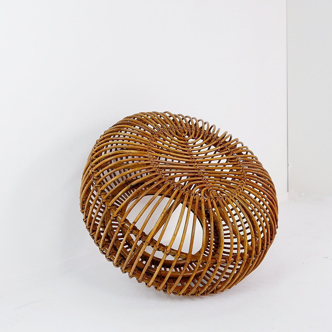 Pouf vintage en rotin style Mid-Century Modern, style Albini, années 1960-photo-7