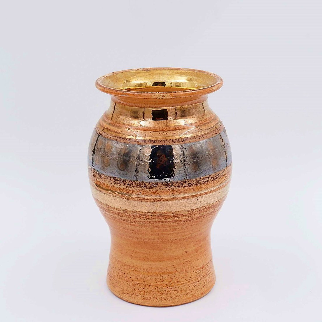 Vase en céramique brillante émaillée dorée par Georges Pelletier Vallauris - Années 1960-photo-2