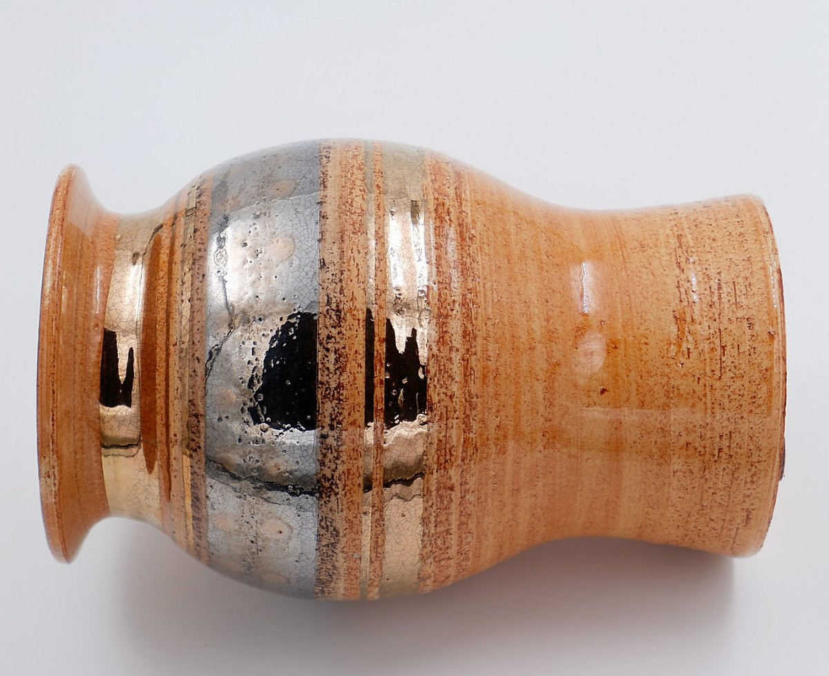 Vase en céramique brillante émaillée dorée par Georges Pelletier Vallauris - Années 1960-photo-3