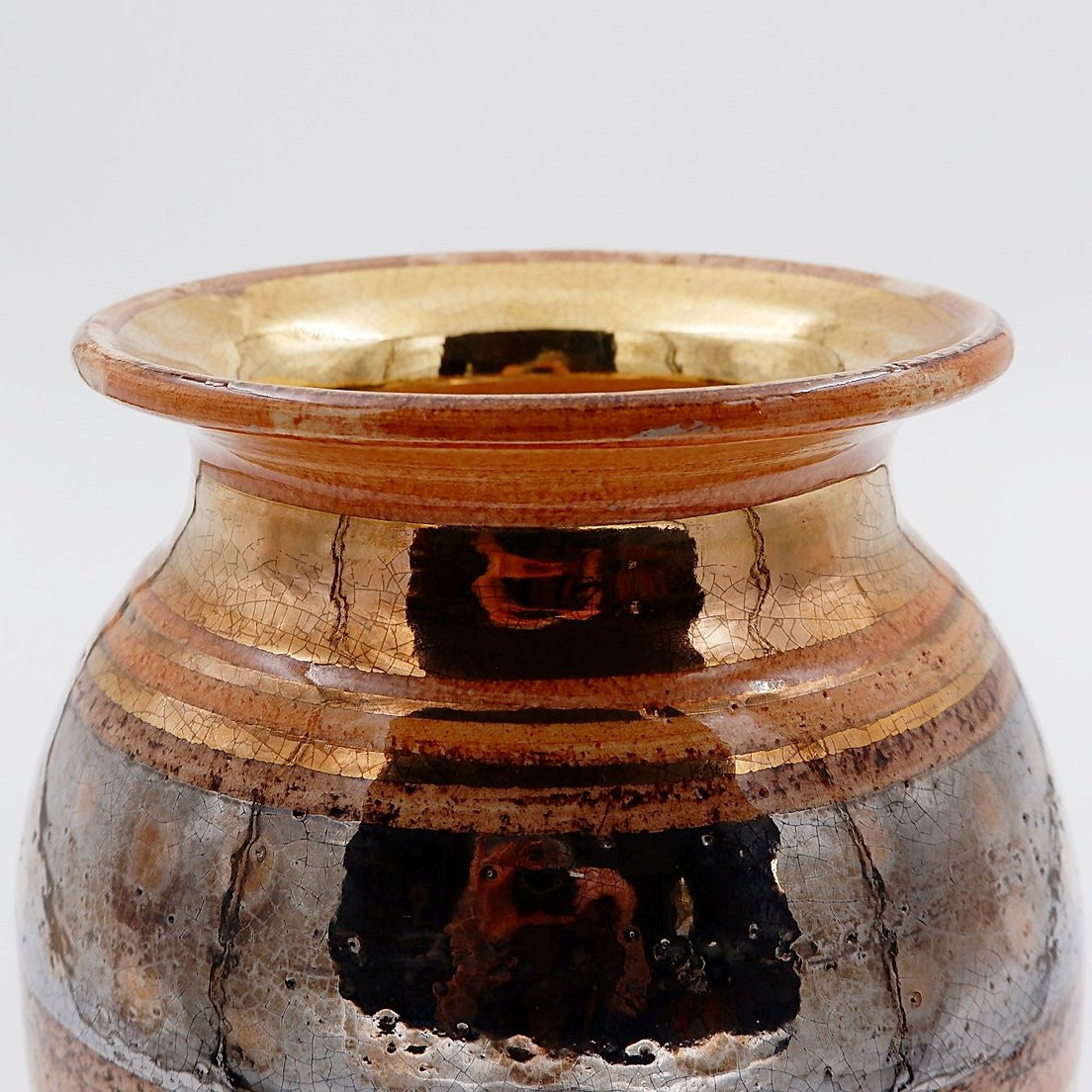 Vase en céramique brillante émaillée dorée par Georges Pelletier Vallauris - Années 1960-photo-4