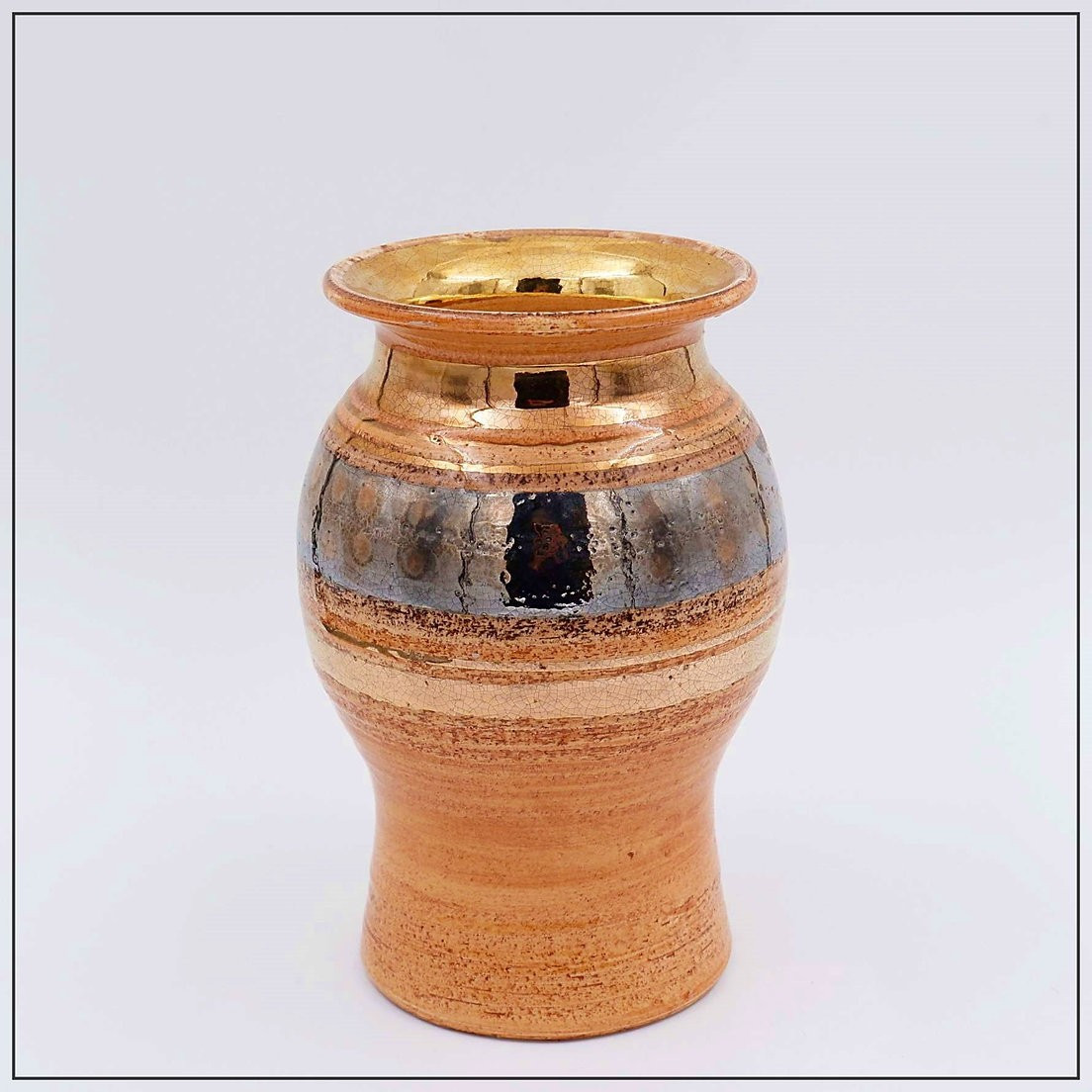 Vase en céramique brillante émaillée dorée par Georges Pelletier Vallauris - Années 1960
