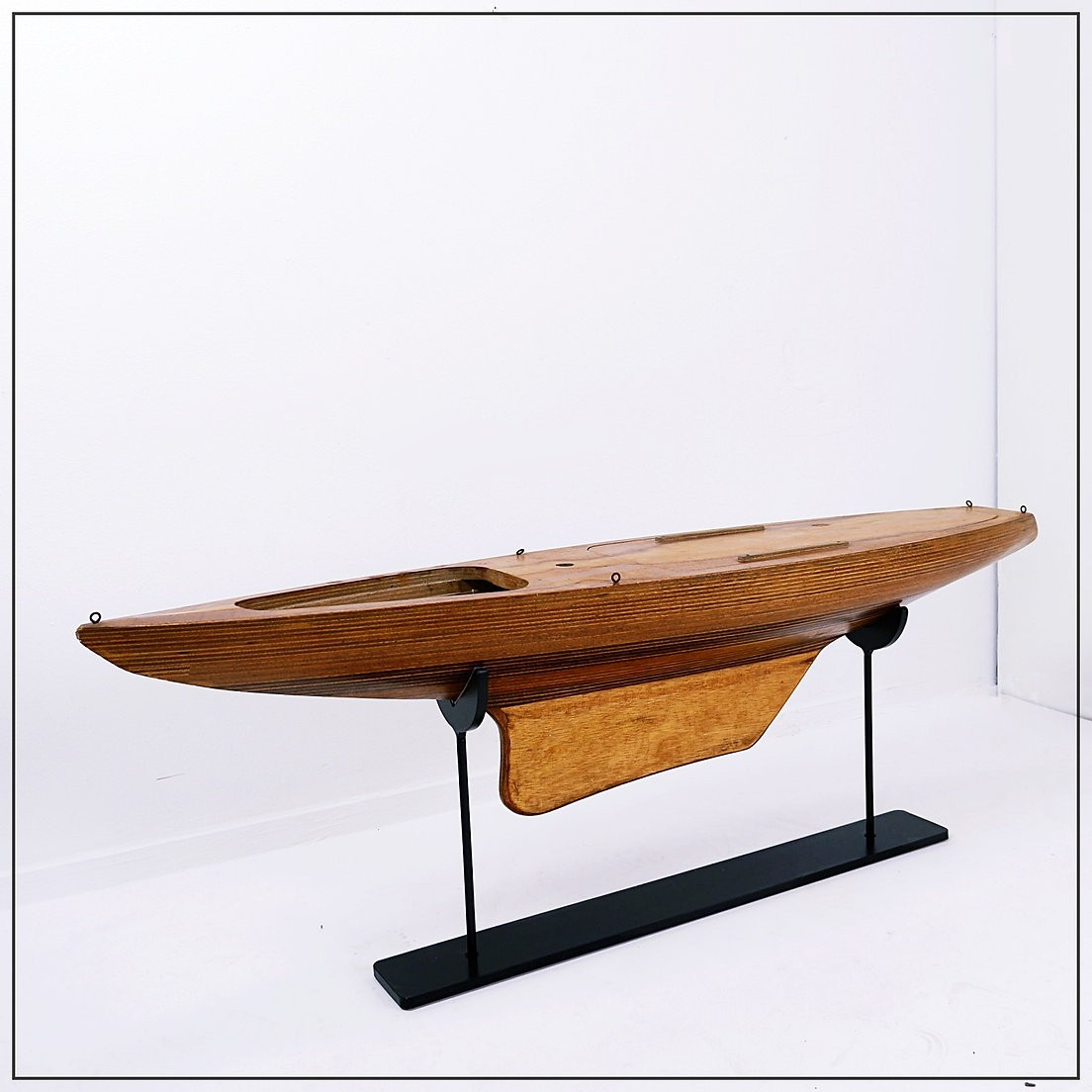 Model Of Wooden Boat Hull On Metal Base