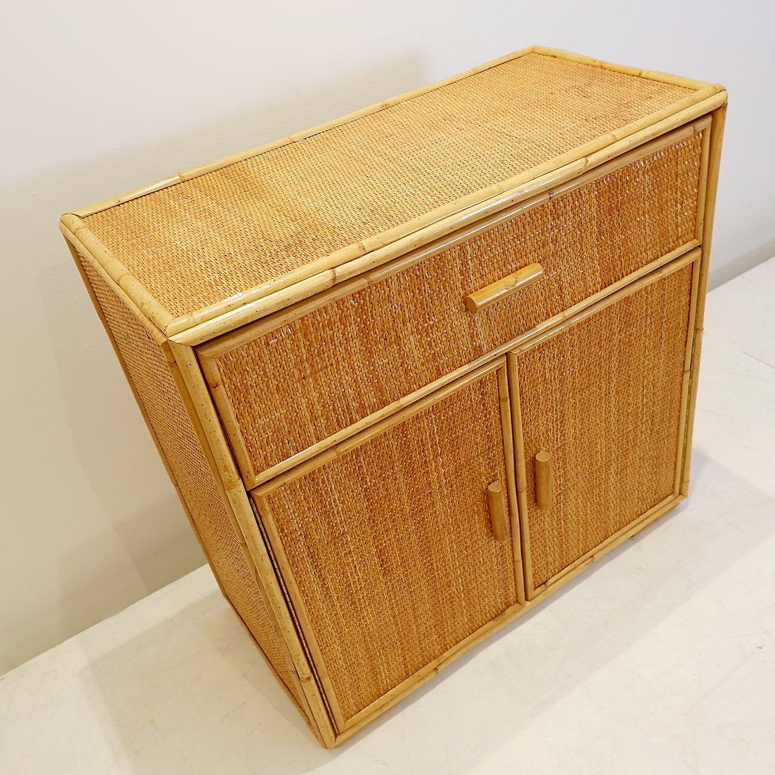 2-door And Drawer Rattan And Wicker Cabinet - 1960s-photo-3