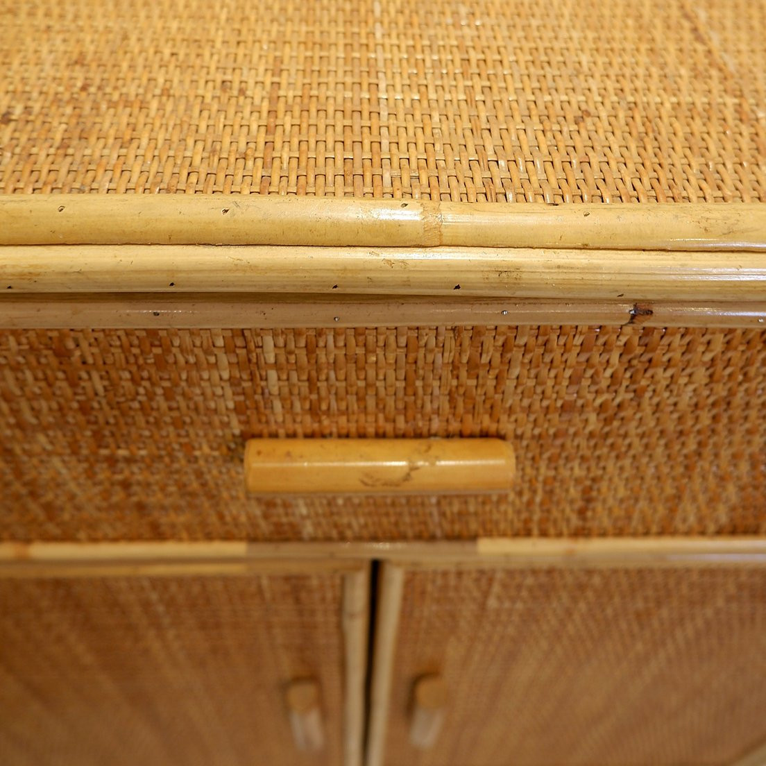 2-door And Drawer Rattan And Wicker Cabinet - 1960s-photo-4