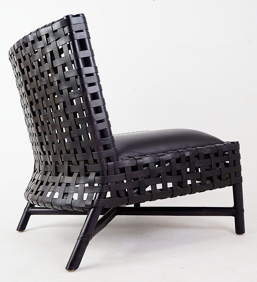 Pair Of Black Woven Leather Lounge Chairs-photo-2
