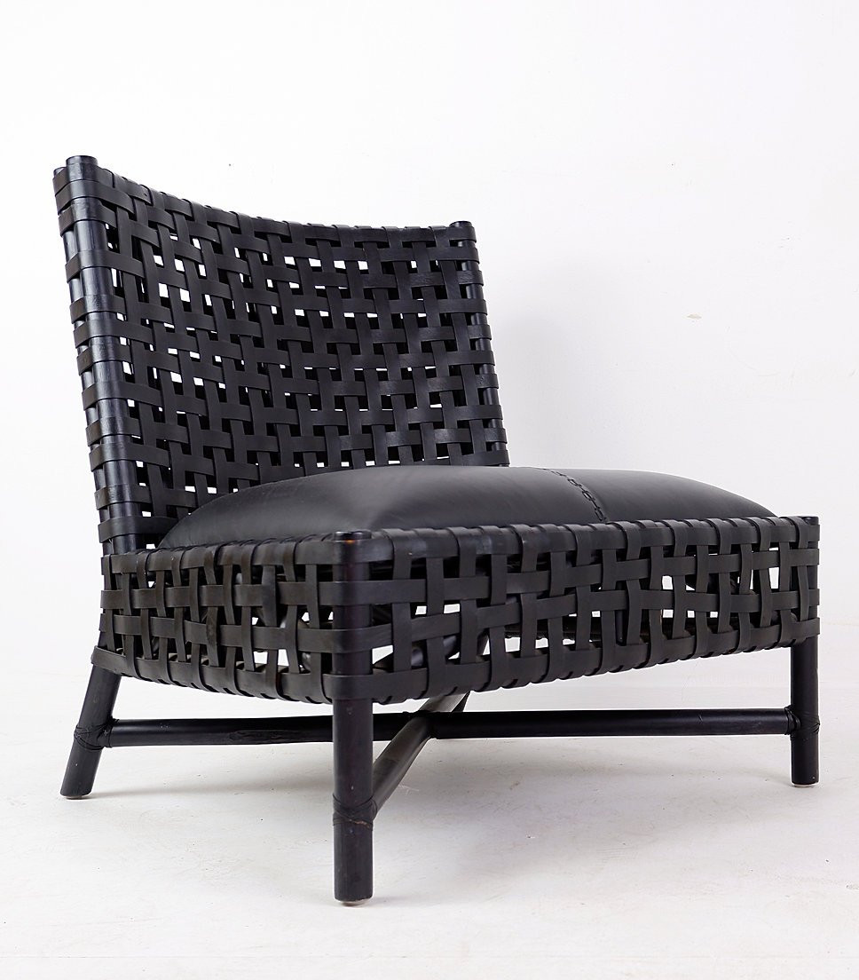 Pair Of Black Woven Leather Lounge Chairs-photo-3