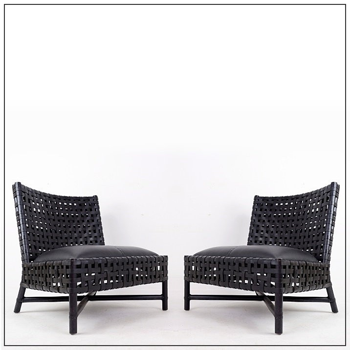 Pair Of Black Woven Leather Lounge Chairs
