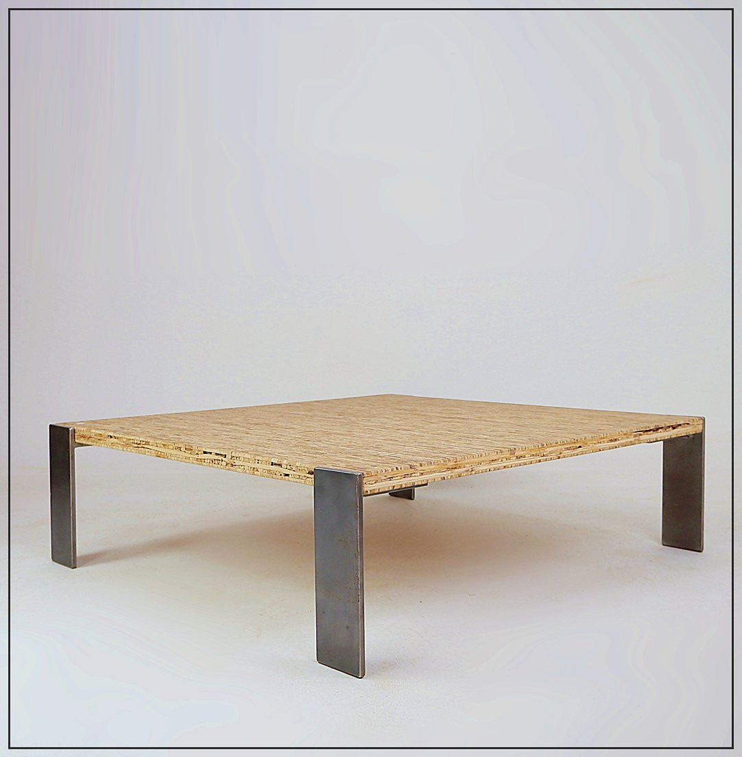 Grande table basse carrée avec plateau en Sorgho-photo-4