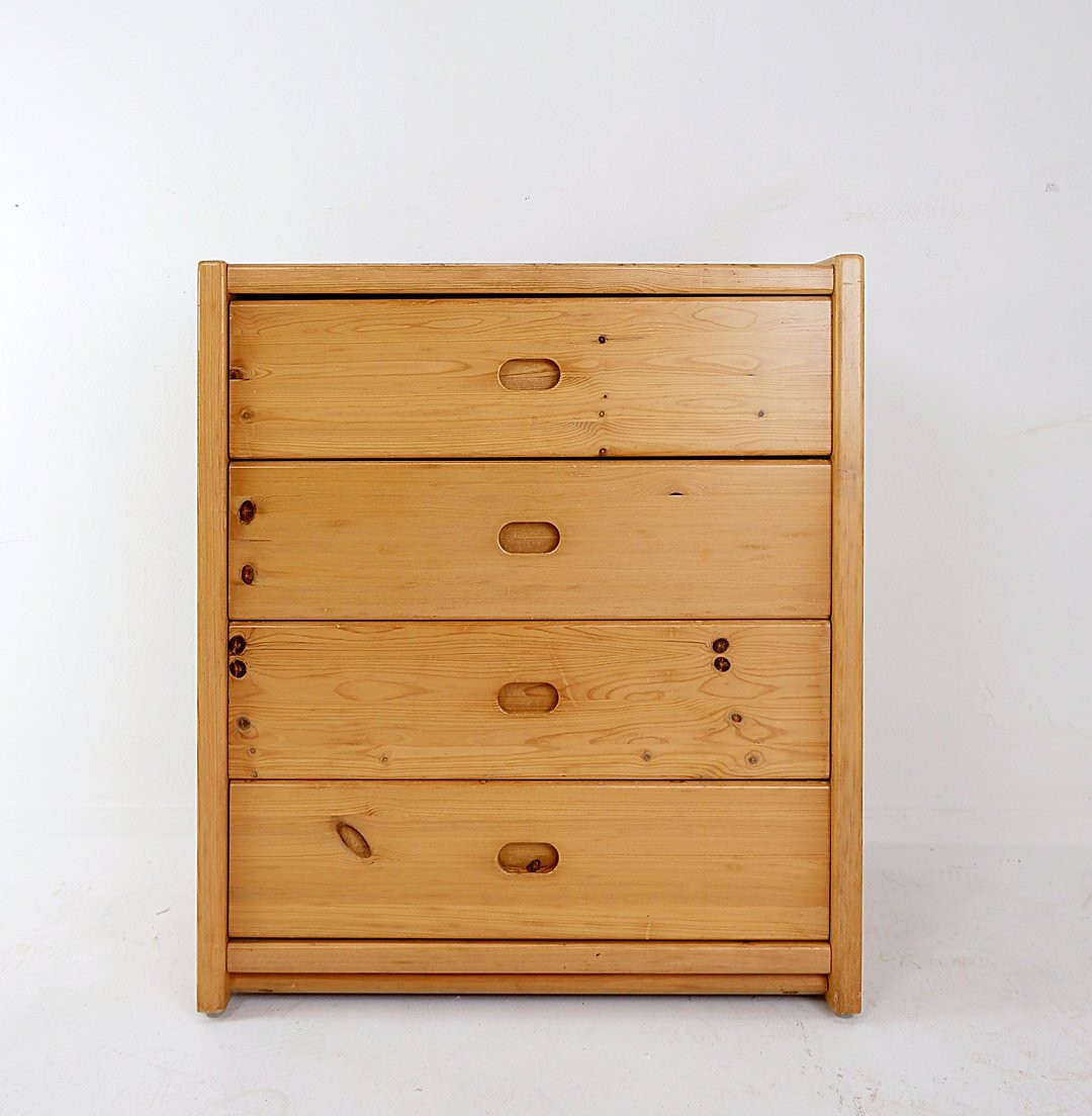 Commode quatre tiroirs en pin massif - Style Charlotte Perriand-photo-3