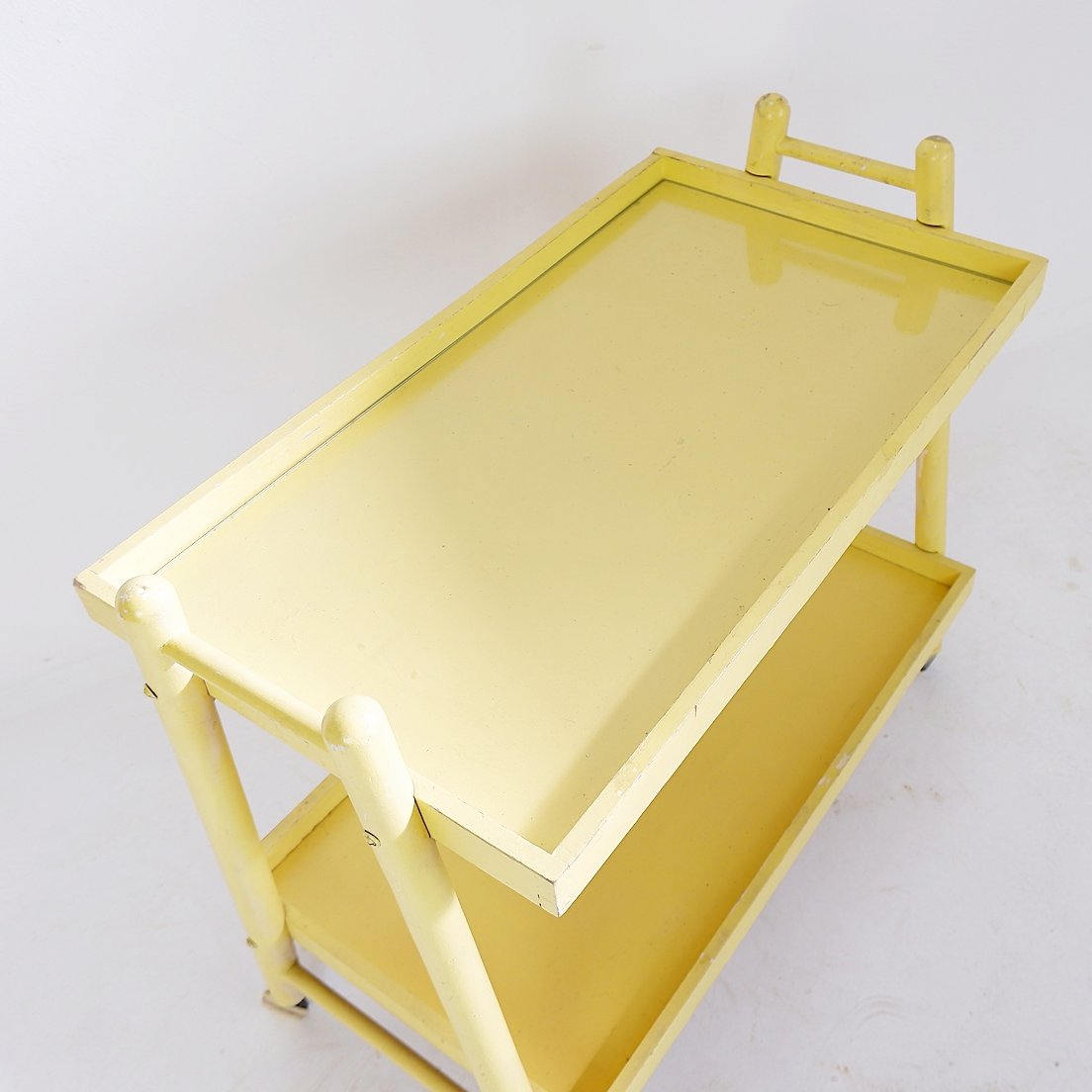 Vintage Bar Cart In Yellow Lacquered Wood-photo-2