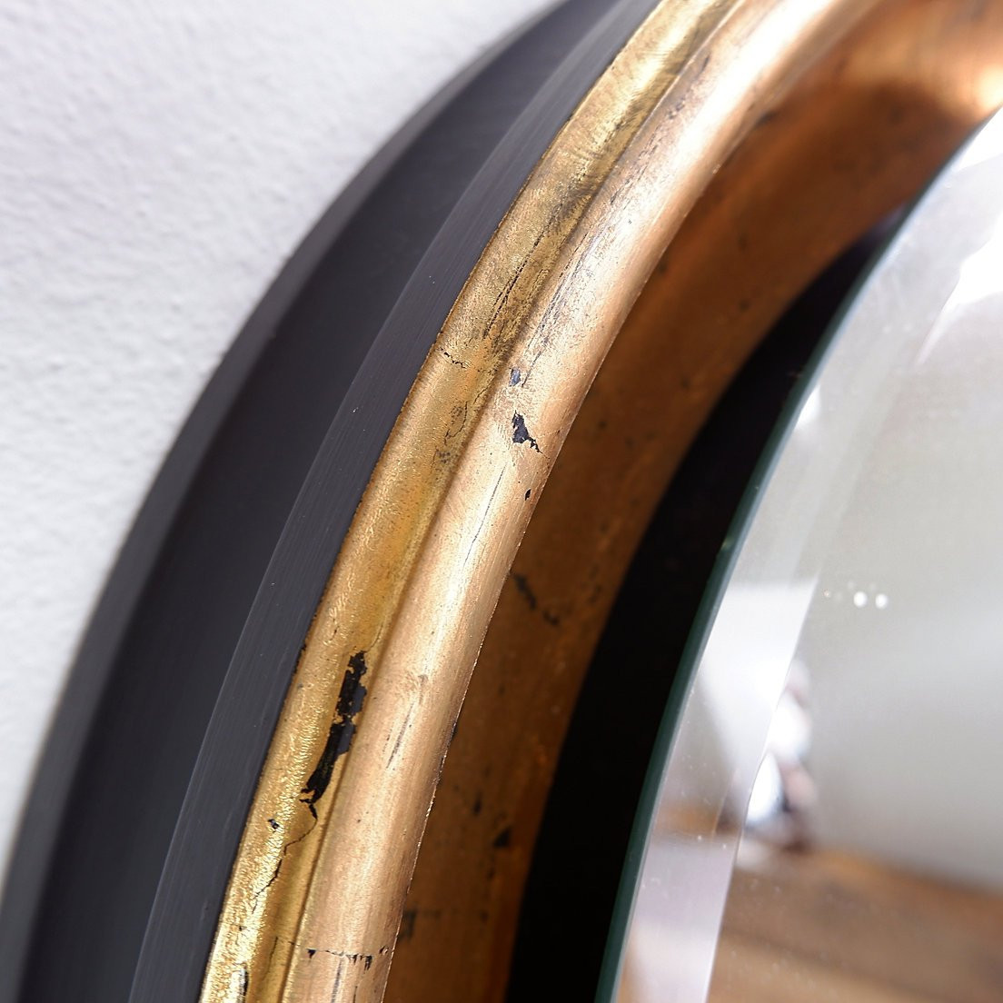 Large Round Wall Light Mirror Gold Leaf - 1960s - ø66cm-photo-3