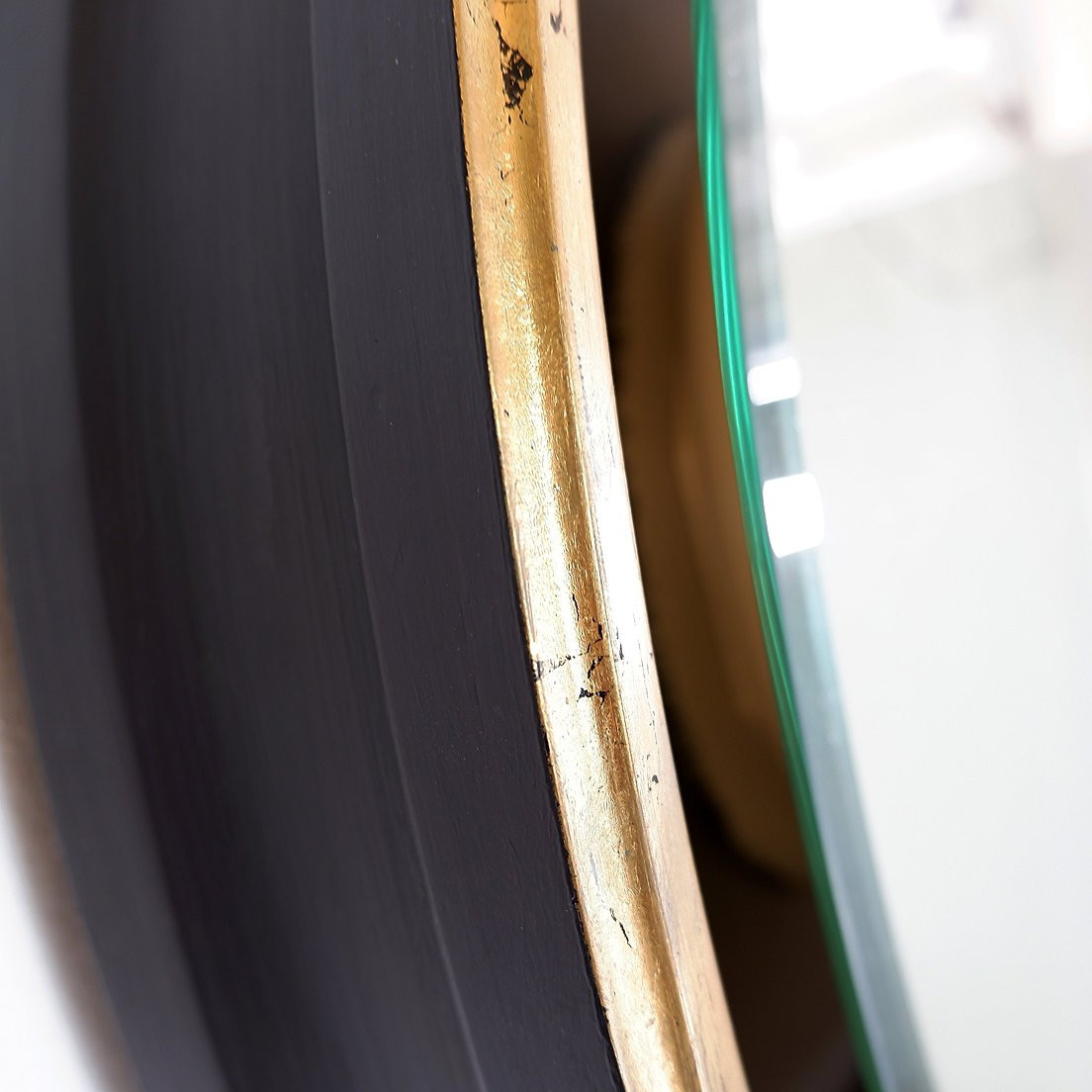 Large Round Wall Light Mirror Gold Leaf - 1960s - ø66cm-photo-8