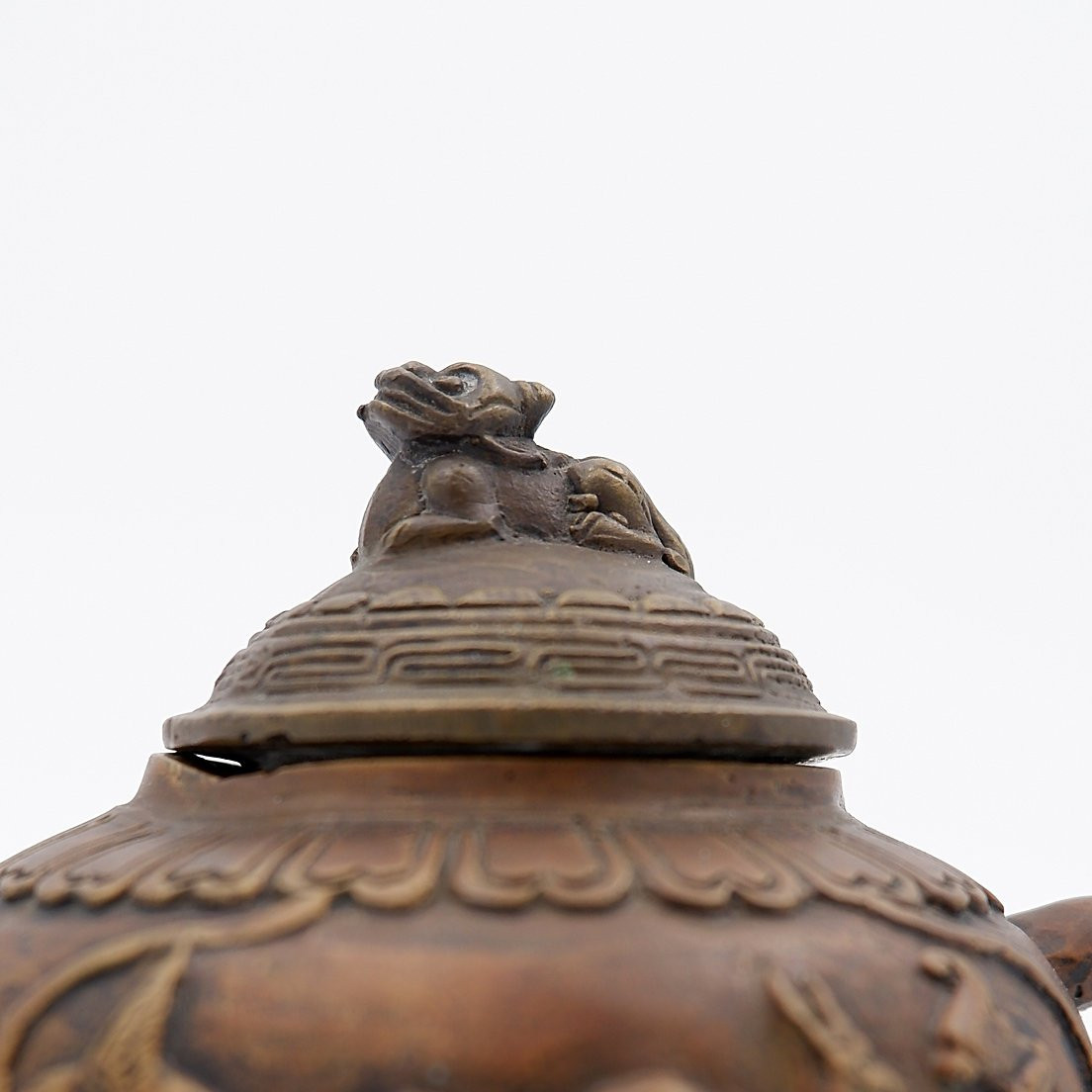 Small Antique Chinese Carved Bronze Teapot - 1930s-photo-1