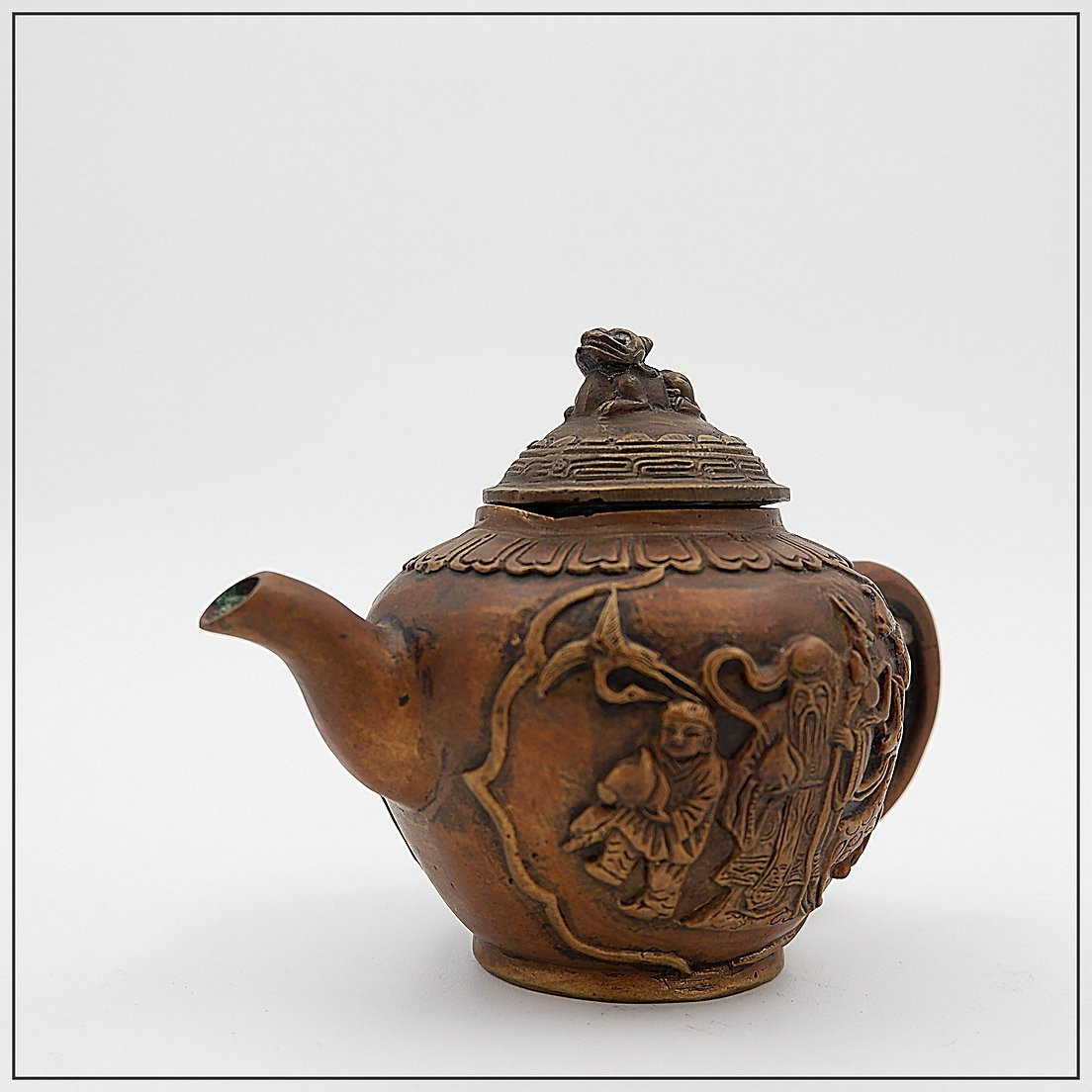Small Antique Chinese Carved Bronze Teapot - 1930s-photo-6