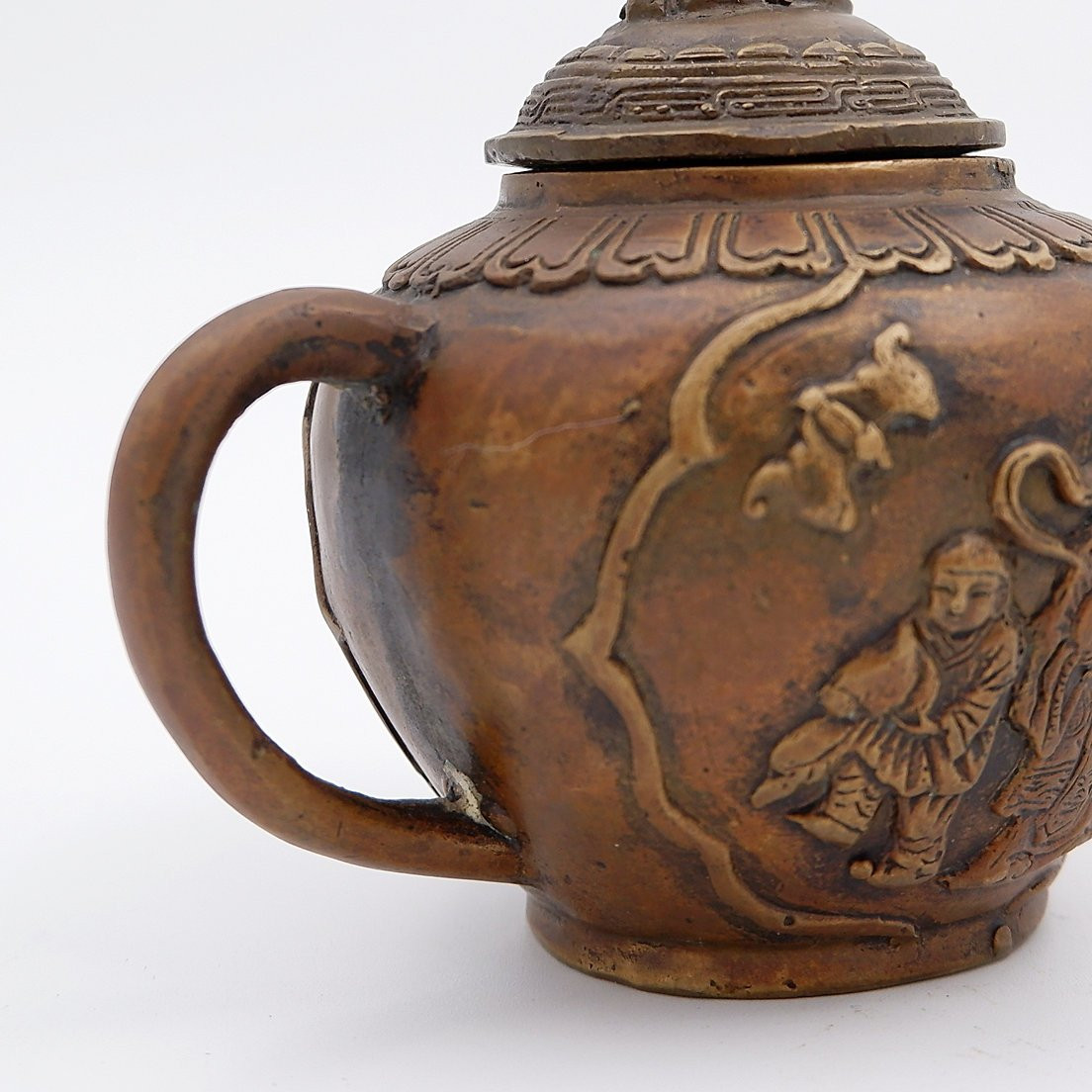 Small Antique Chinese Carved Bronze Teapot - 1930s-photo-8