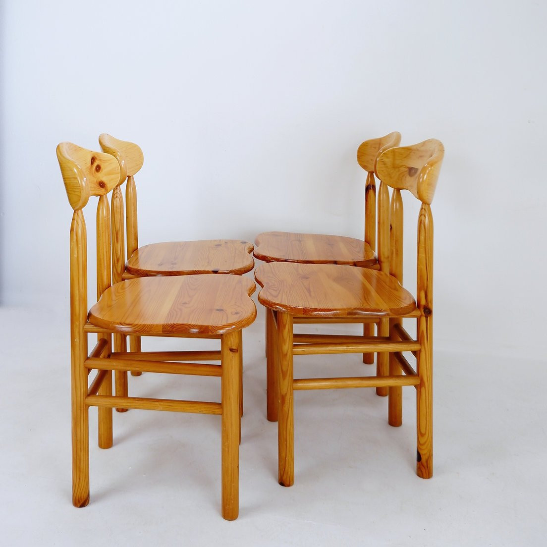 Set Of 4 Brutalist Pine Chairs In The Style Of Rainer Daumiller-photo-4