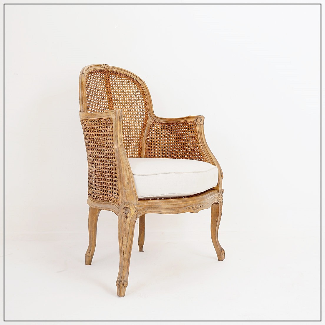 Louis XV Style Carved Armchair With Double Sided Cane Work On The Side Panels