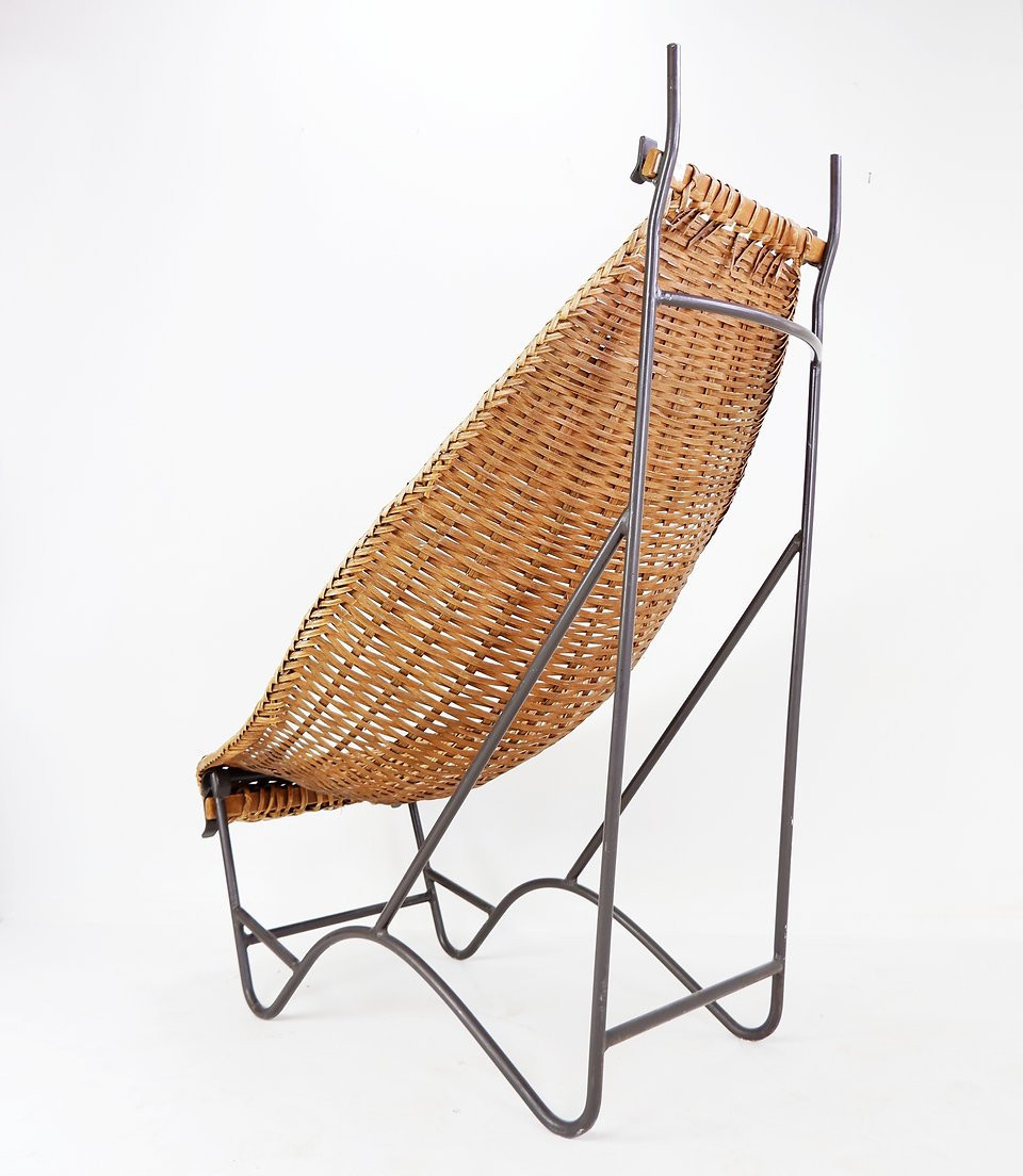 John Risley Style High-back Lounge Chair Solid Iron / Wicker France, 1950’s-photo-2