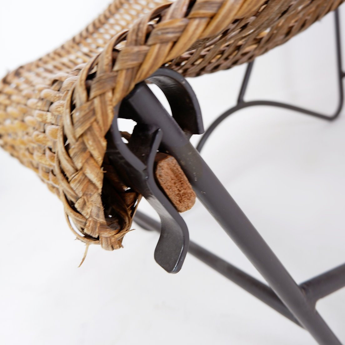 John Risley Style High-back Lounge Chair Solid Iron / Wicker France, 1950’s-photo-5