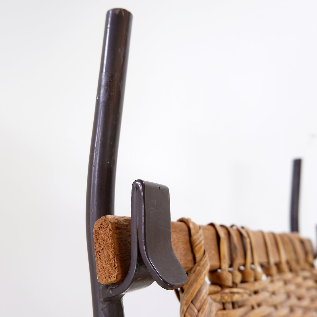 John Risley Style High-back Lounge Chair Solid Iron / Wicker France, 1950’s-photo-8