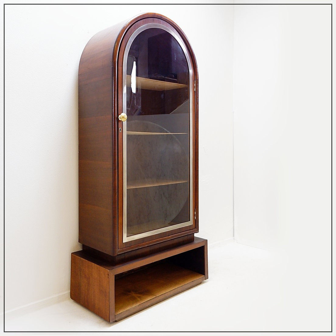 Arched Wooden Display Case With Glass Door - 1950s