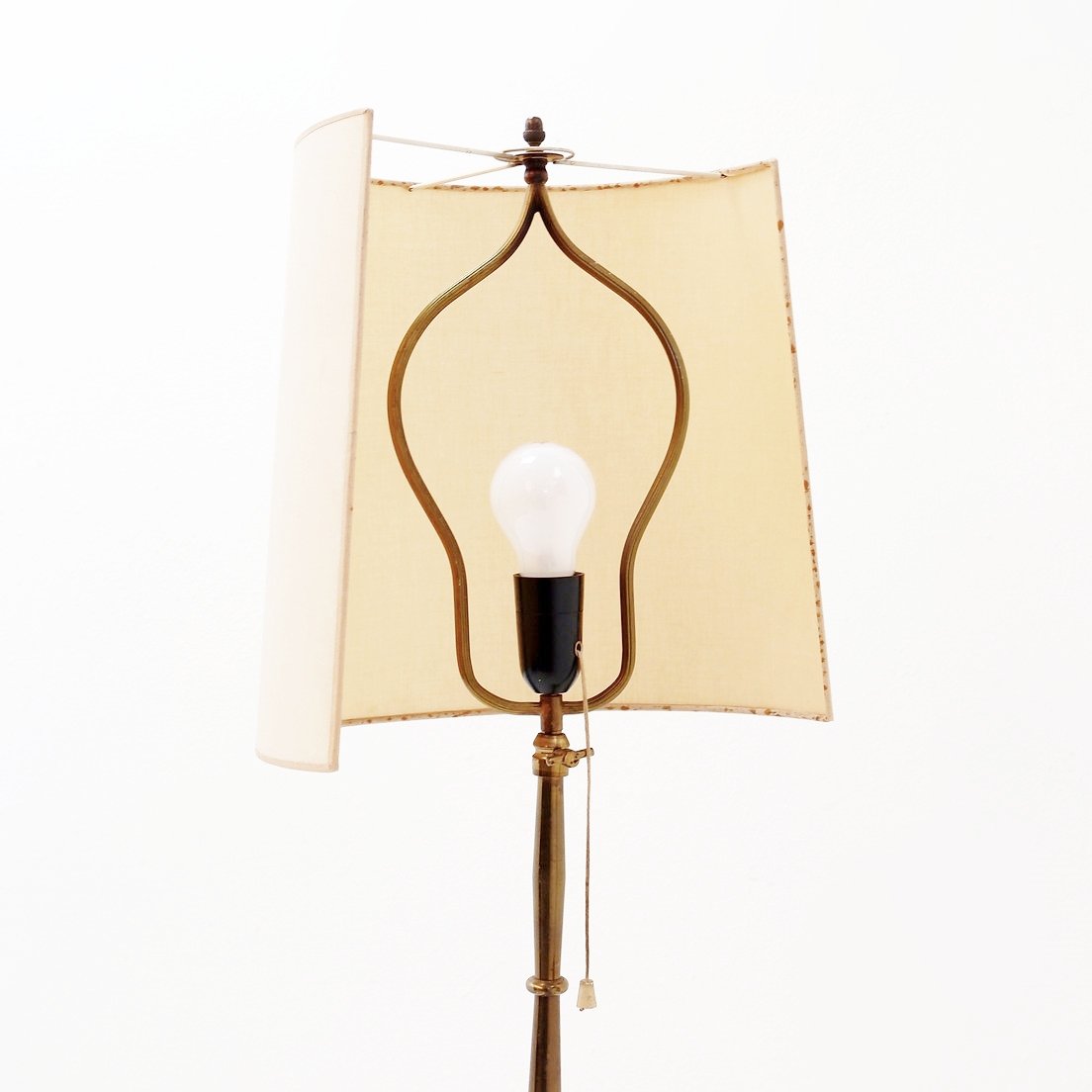 Brass Tripod Floor Lamp With Half Shade -photo-4