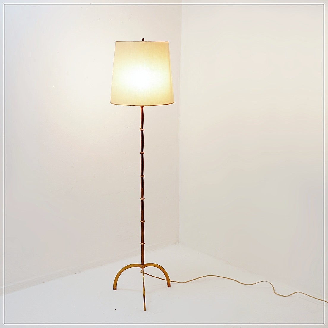 Brass Tripod Floor Lamp With Half Shade 