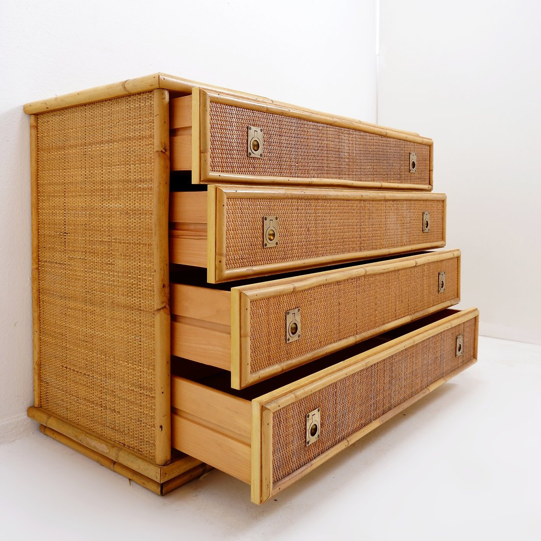 Dal Vera Bamboo And Wicker/rattan Chest Of Drawers, Italy, 1960s-photo-3