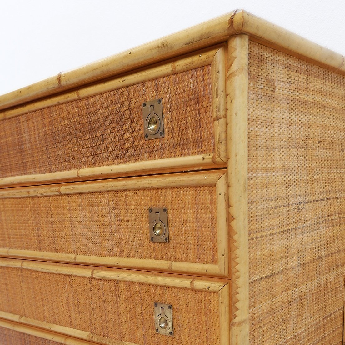 Dal Vera Bamboo And Wicker/rattan Chest Of Drawers, Italy, 1960s-photo-4