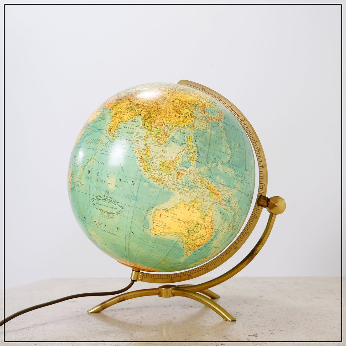 Illuminated Globe In Glass And Brass By Paul Oestergaard For Colombus Verlag